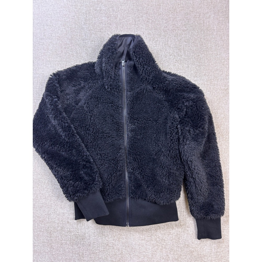 Zella Womens Black High Pile Fleece Full Zip Mock Neck Bomber Jacket Small